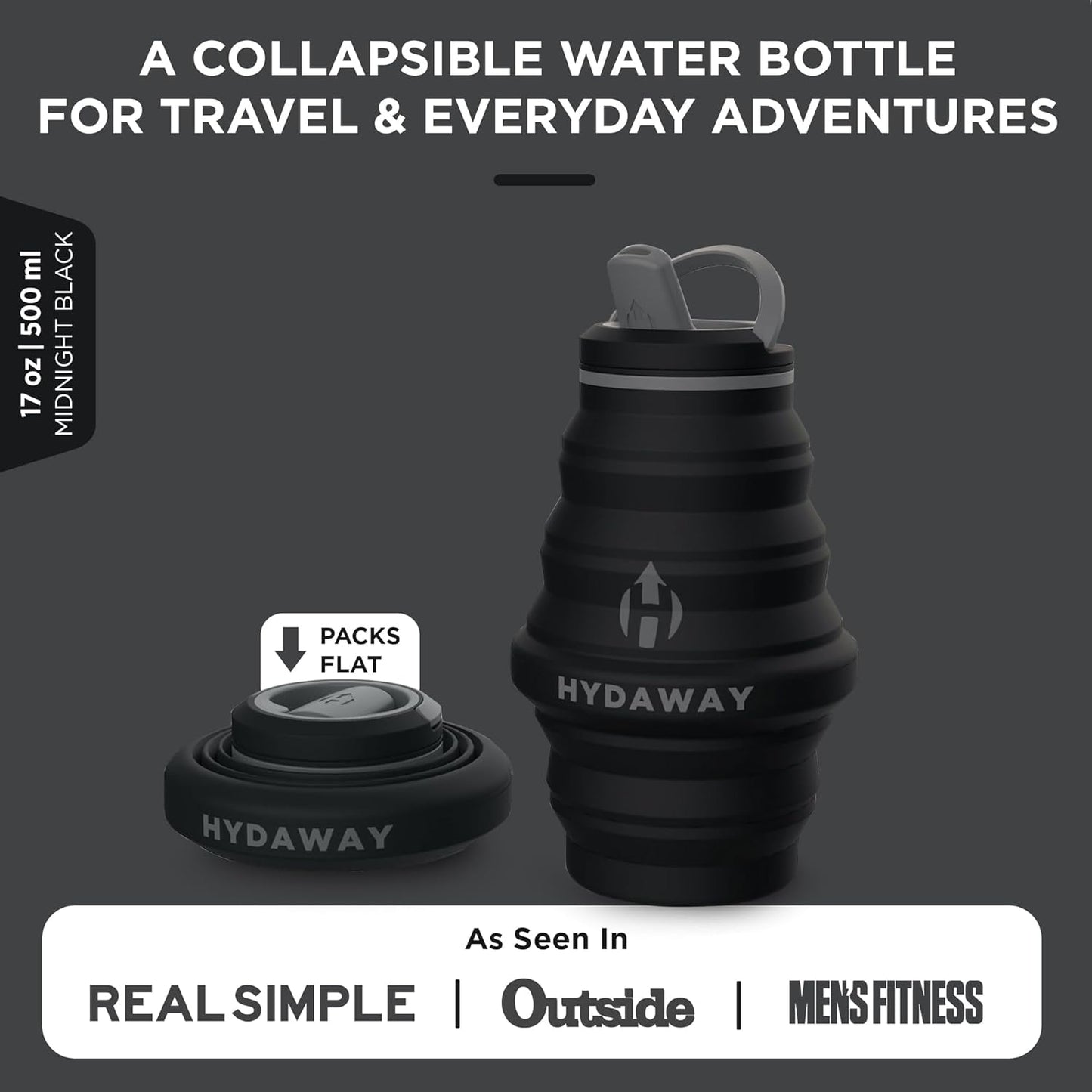 HYDAWAY 17oz Collapsible Water Bottle - BPA-Free, Leakproof, Lightweight, and Space-Saving - Perfect for Travel, Hiking, and Everyday Hydration