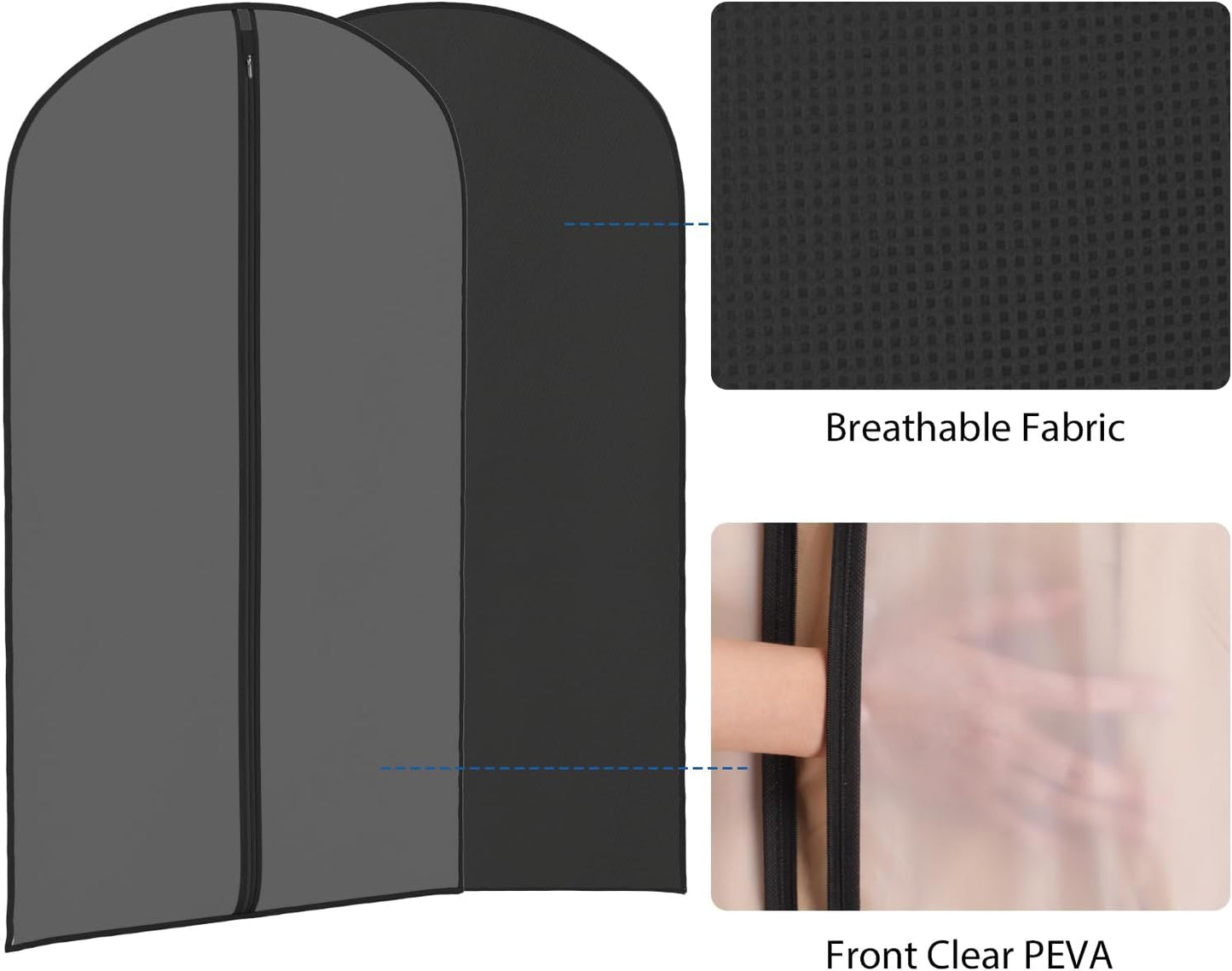 Zilink Clear Suit Bags for Closet Storage and Travel 43" Hanging Suit Covers for Closet Garment Bags for Clothes, T-Shirt, Suits, Coats, Jackets - Black, 8 Pack