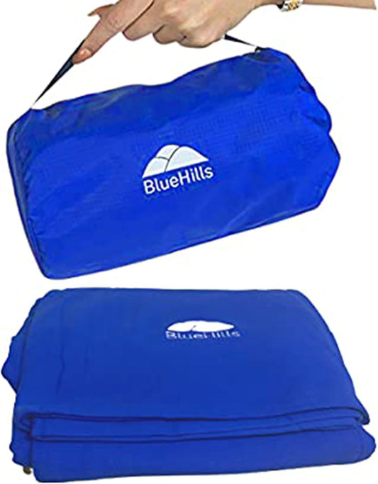 BlueHills Ultra Compact Travel Blanket Pillow in Portable Bag Case Premium Cozy Soft Compact Pack Large Blanket for Airplane Flight Layover Blue - Royal C005