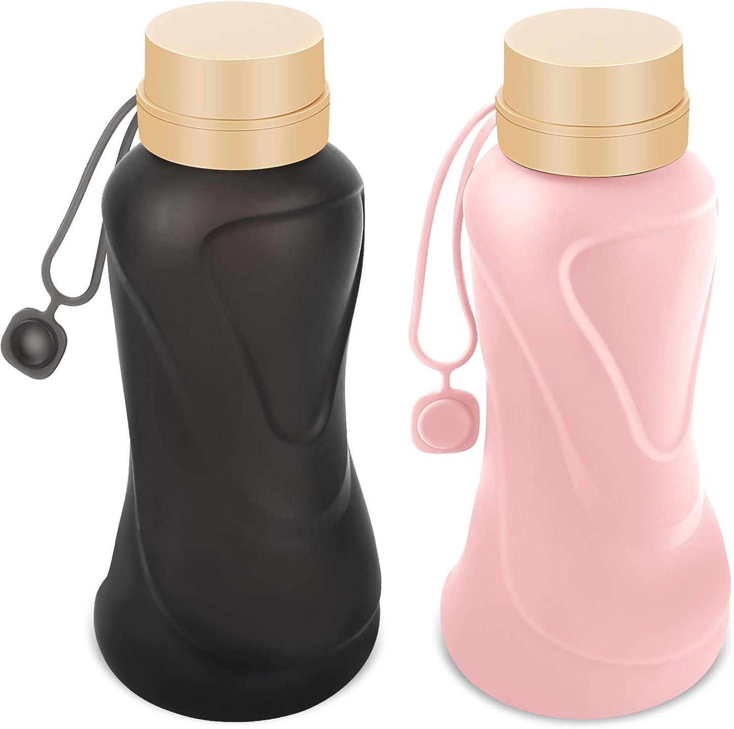 Collapsible Water Bottles 2 Pack,Leak Proof,Reuseable BPA Free Silicone Foldable Water Bottles,Durable Lightweight for Travel Gym Camping Hiking,Compact Size Portable Sports Water Bottle (Black&Pink)