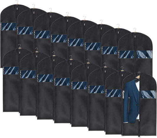 Univivi 16 Pack Suit Garment Bag for Men, 40-Inch Suit Cover Bag Garment Bag for Multiple Suits for Closet Storage with Clear Window for Suit Jacket, Skirt, Shirt and Coat, Black, UN0755