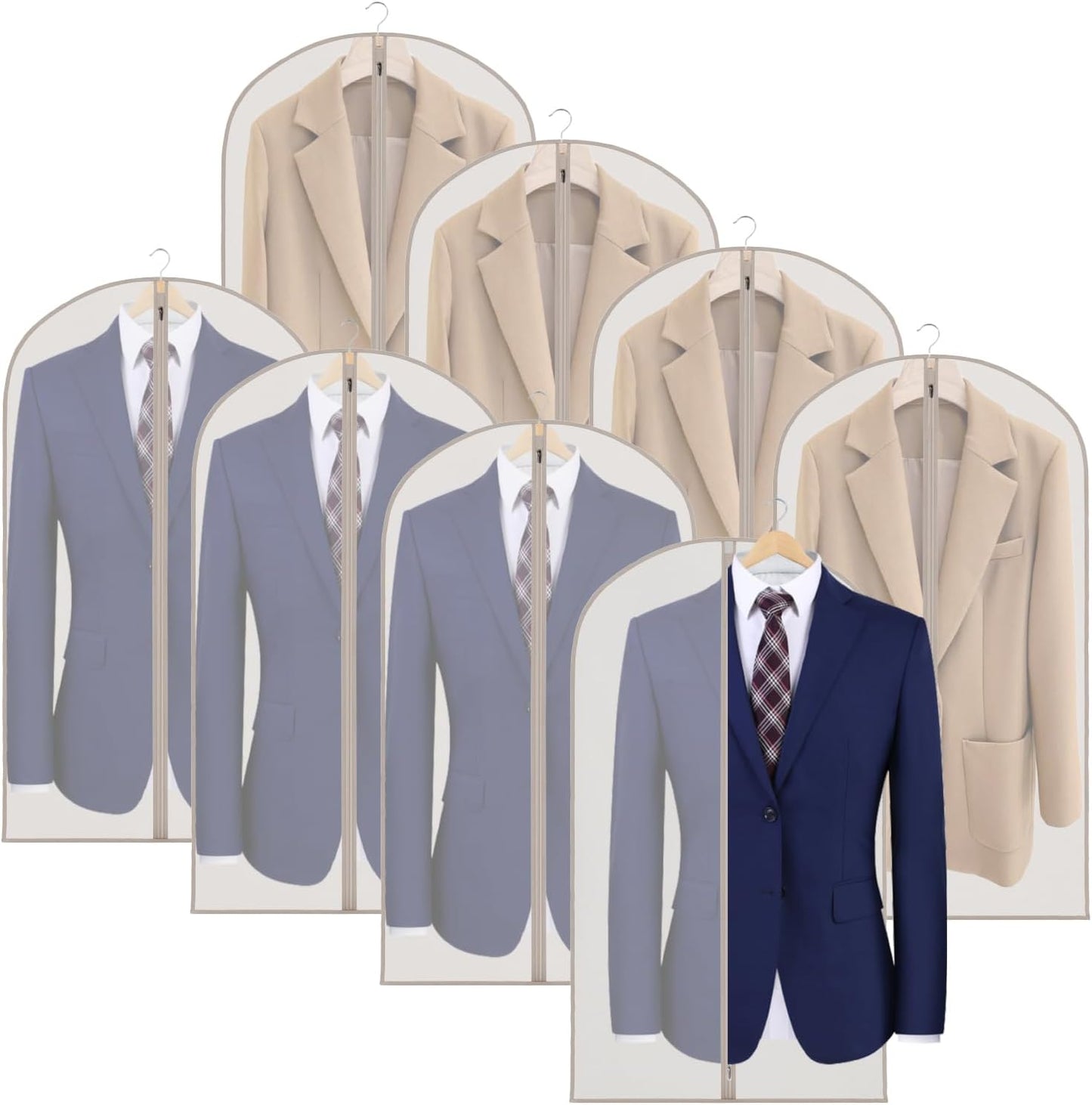 Zilink Suit Bags for Closet Storage and Travel 43" Hanging Storage Bags for Clothes Garment Bags for Storage, T-Shirt, Suits, Coats, Jackets - Beige, 8 Pack