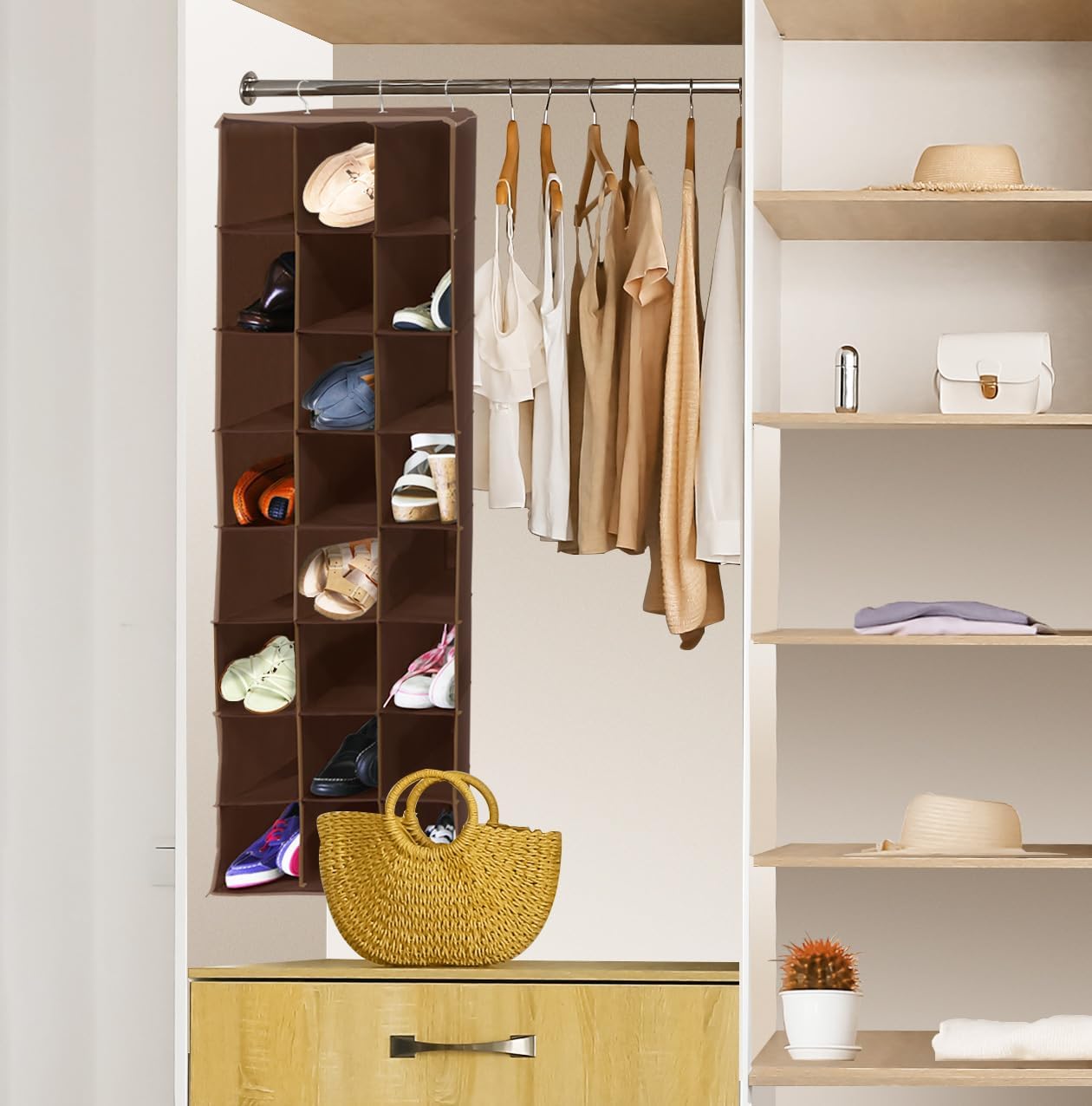 SIMPLE HOUSEWARE Hanging Closet Organizers 24 Section Shoe Shelves, Brown
