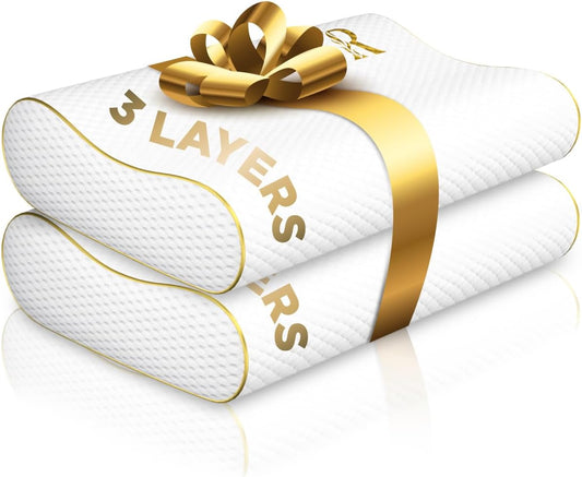 Royal Therapy Travel Memory Foam Pillow 2-Pack, Neck Pillow Bamboo Adjustable Side Sleeper Pillow