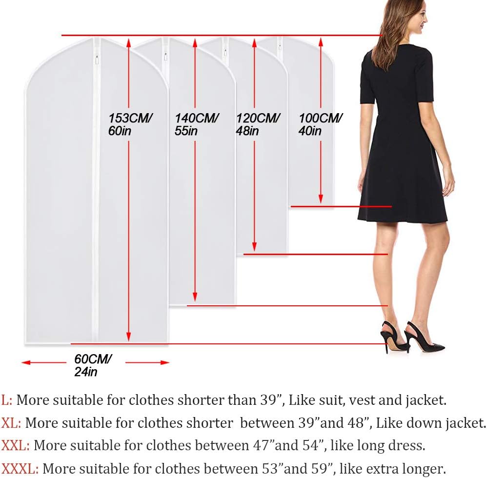 Garment Bags for Hanging Clothes 24''X48'' Suit Bags for Closet Storage (Pack of 6) Plastic Waterproof Suit Cover Bags with Zipper for Coats, Jackets, Shirts