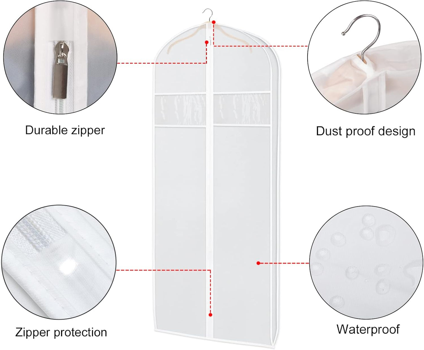 Zilink 60-Inch Long Dress Garment Bags for Storage With 3" Gusset - Clear Coat Cover Bag for Gowns and Closet Storage
