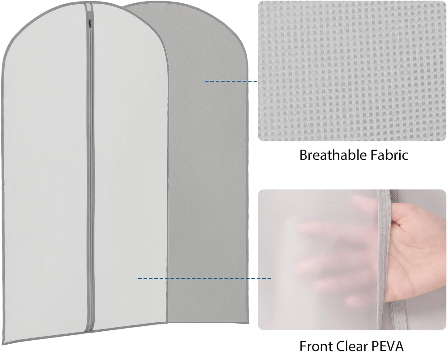 Zilink Breathable Fur Coat Suit Bags for Closet Storage 43" Jacket Cover Hanging Garment Bags for Leather Clothes, Fur Coat, Jackets,Suits, Grey, 8 Pack