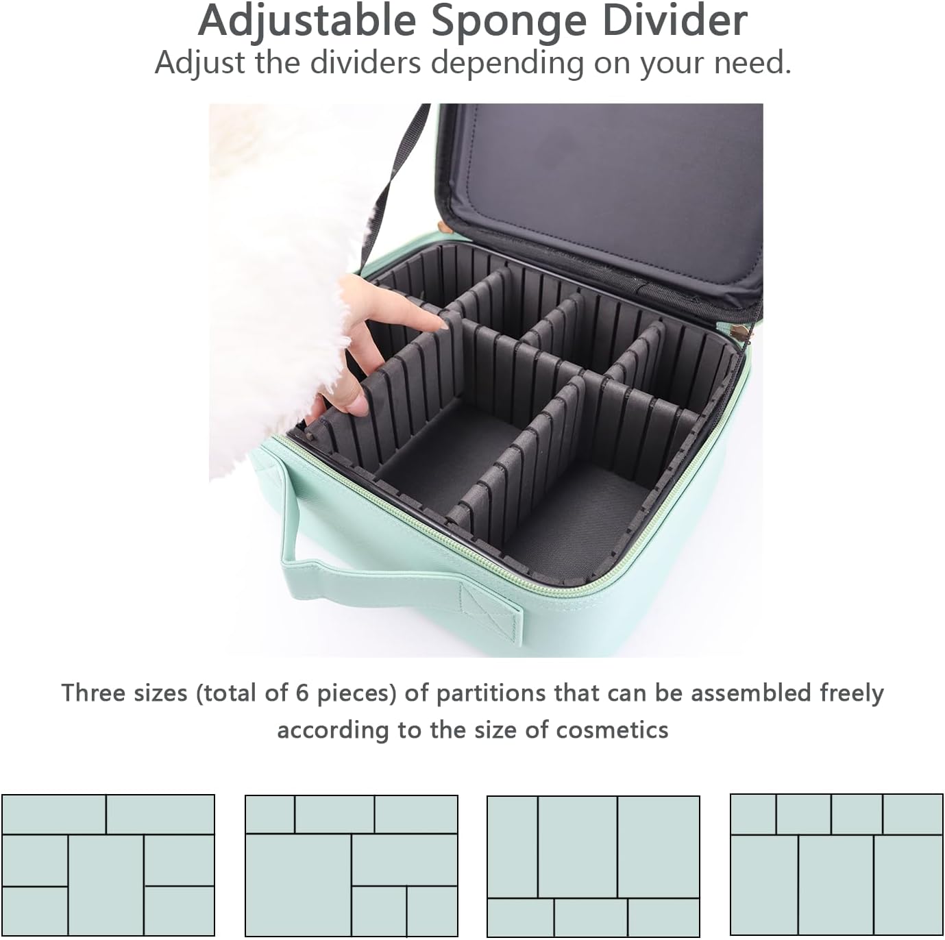 Makeup Bag with Led Mirror,Travel Makeup Organizer with 3 Color Setting & 10X Magnifying Mirror, Portable Storage and Adjustable Dividers Travel Makeup Bag-light green