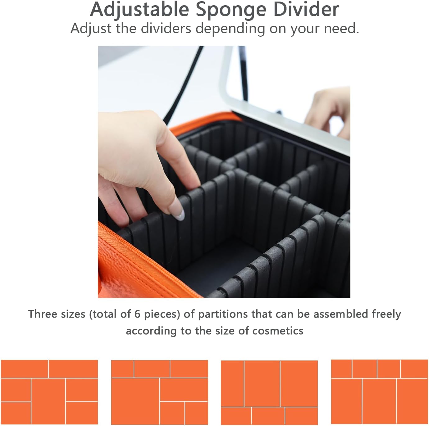 Makeup Bag with Led Mirror,Travel Makeup Organizer with 3 Color Setting & 10X Magnifying Mirror, Portable Storage and Adjustable Dividers Travel Makeup Bag-orange