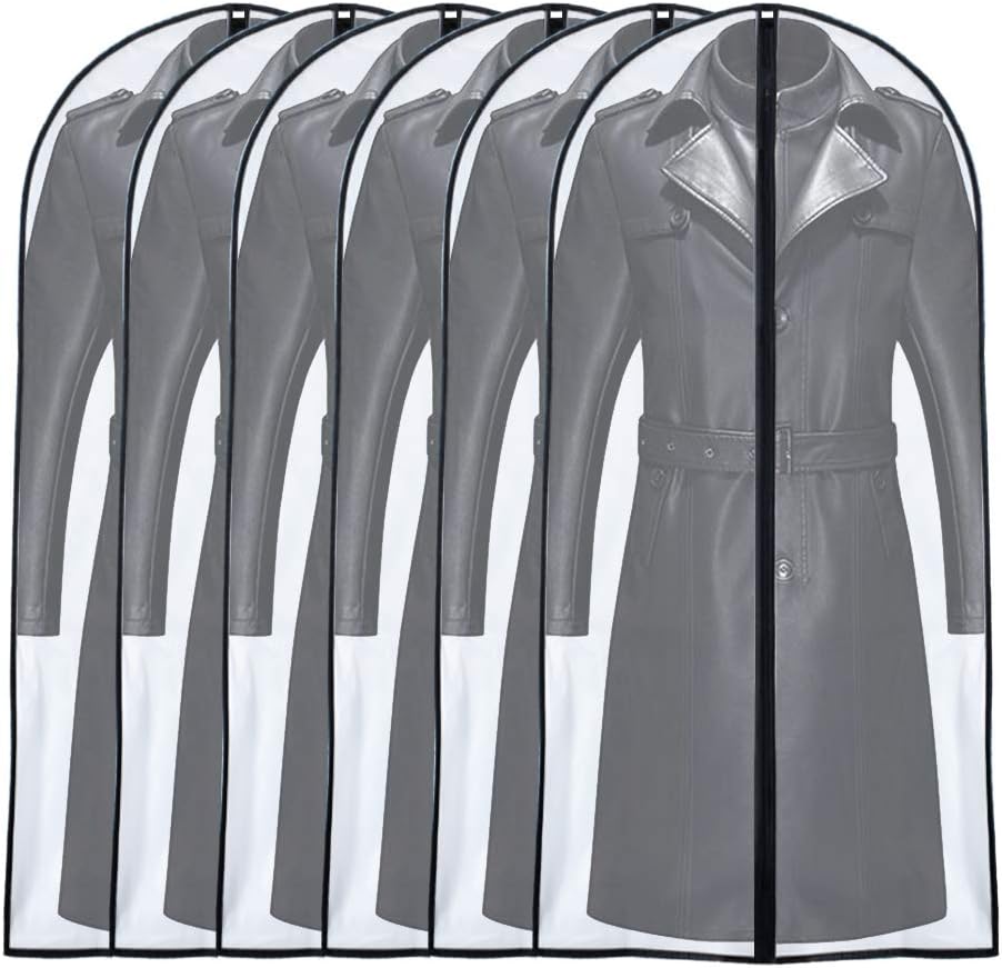 Garment Bags for Hanging Clothes 24'' x 55 '' (Set of 6) Transparent Lightweight Breathable Coat Covers for Closet with Study Full Zipper for Long Dress Clothes Storage [Upgraded Version]
