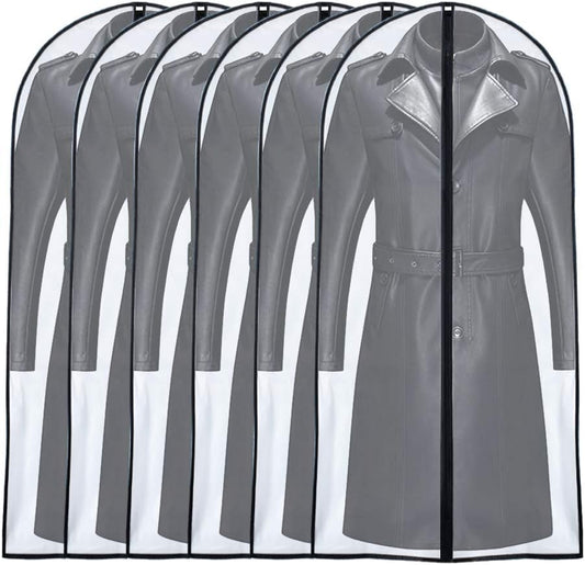 Garment Bags for Hanging Clothes 24'' x 55 '' (Set of 6) Transparent Lightweight Breathable Coat Covers for Closet with Study Full Zipper for Long Dress Clothes Storage [Upgraded Version]