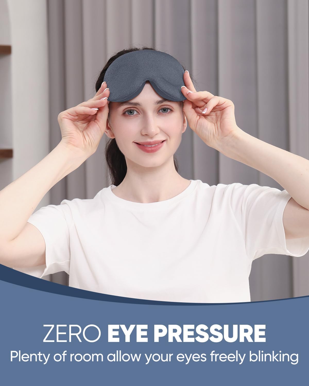 MZOO Sleep Eye Mask for Side Sleeper Men Women, Zero Eye Pressure 3D Sleeping Mask, Light Blocking Patented Design Night Blindfold, Soft Eye Shade Cover for Travel, Grey