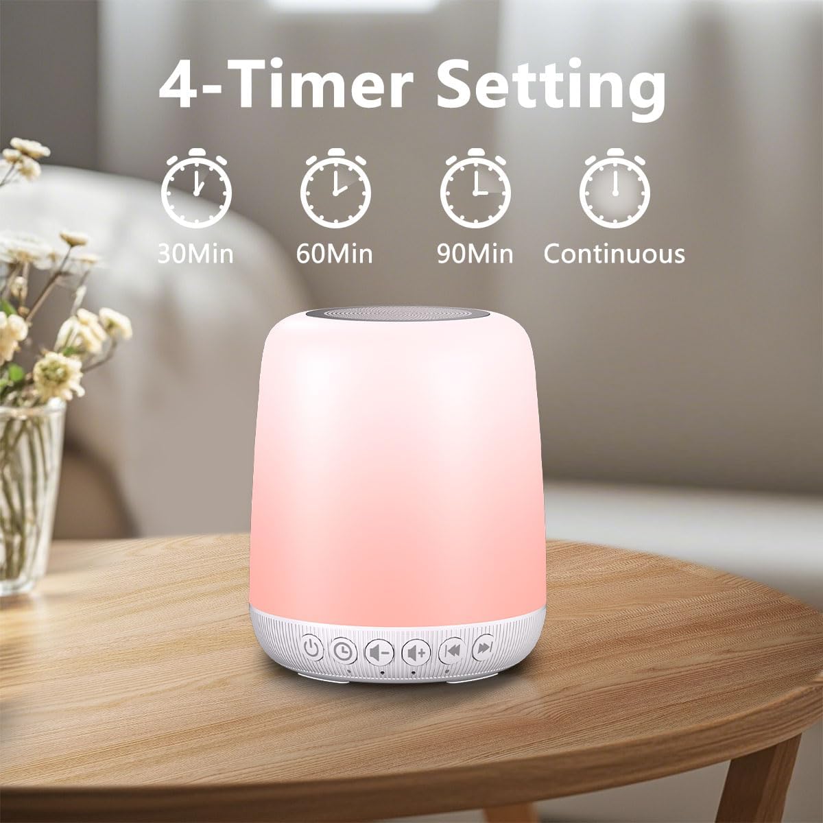 White Noise Sound Machine for Sleep Portable Sound Machine with 30 Soothing Sounds 12 Night Light Colors 4 Timer Sleep Machine for Baby Adults, Smart App Control, Touch Control