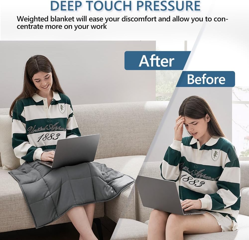 L'AGRATY Weighted Lap Blanket 5lb: Small Weighted Blanket for Adults Portable Travel - Cooling Pad for Relaxation Sleeping - Cozy Washable All-Season (29" x 24")