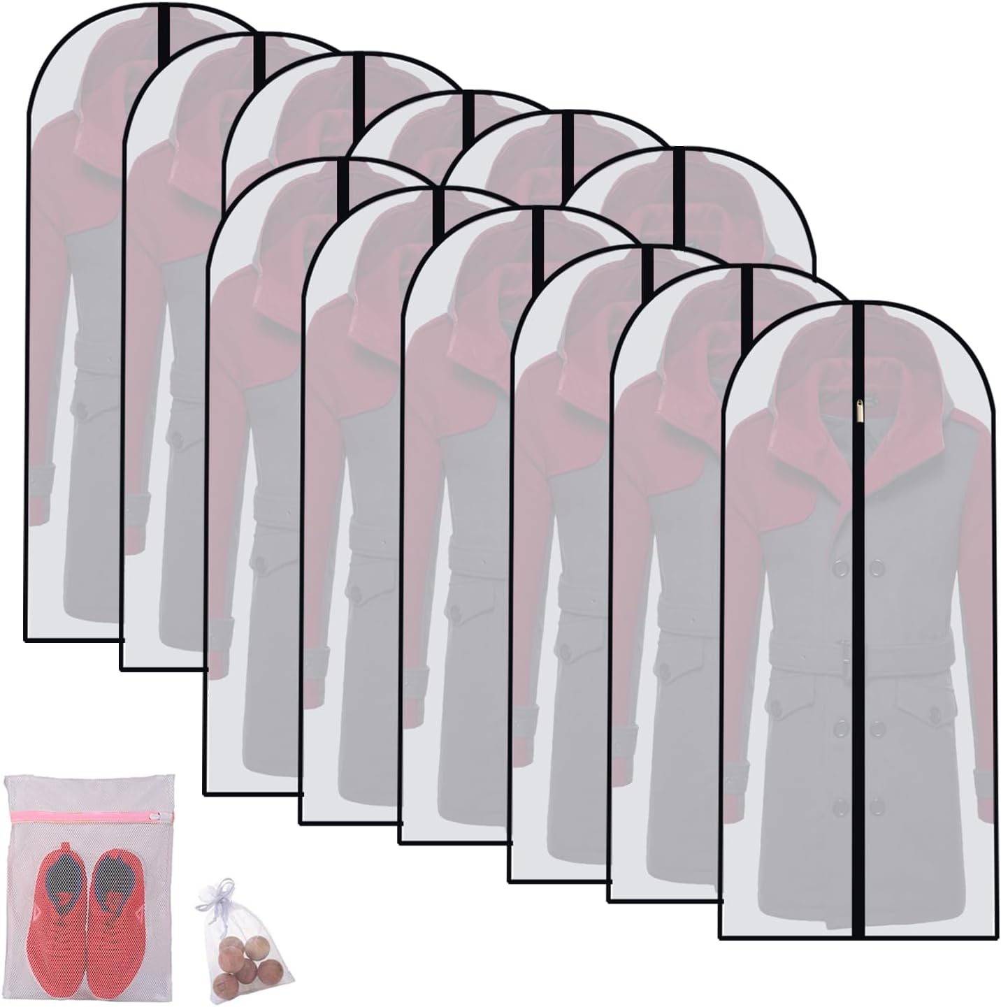 Hanging Garment Bag Suit Bags for Closet Storage (Set of 12) Garment Bags for Hanging Clothes Travel with Zipper for Suit Sweaters Travel Laundry Wardrobe Closet Dust Cover (Black, 24'' x 48'')