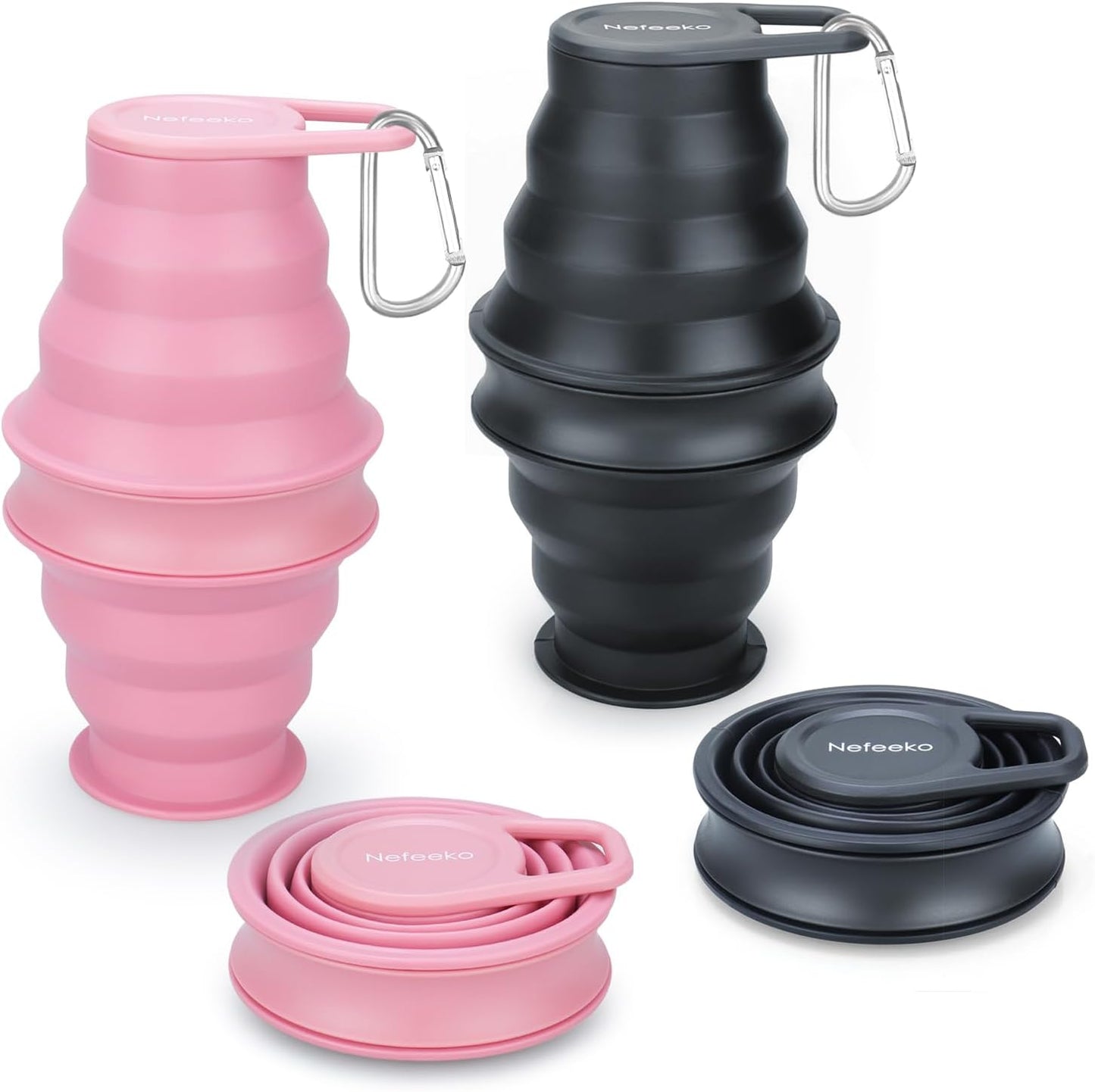 Nefeeko Collapsible Water Bottle,17oz(500ml) Reuseable BPA Free Silicone Foldable Water Bottles for Travel Gym Camping Hiking, Portable Leak Proof Sports Water Bottle with Carabiner