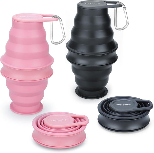 Nefeeko Collapsible Water Bottle,17oz(500ml) Reuseable BPA Free Silicone Foldable Water Bottles for Travel Gym Camping Hiking, Portable Leak Proof Sports Water Bottle with Carabiner