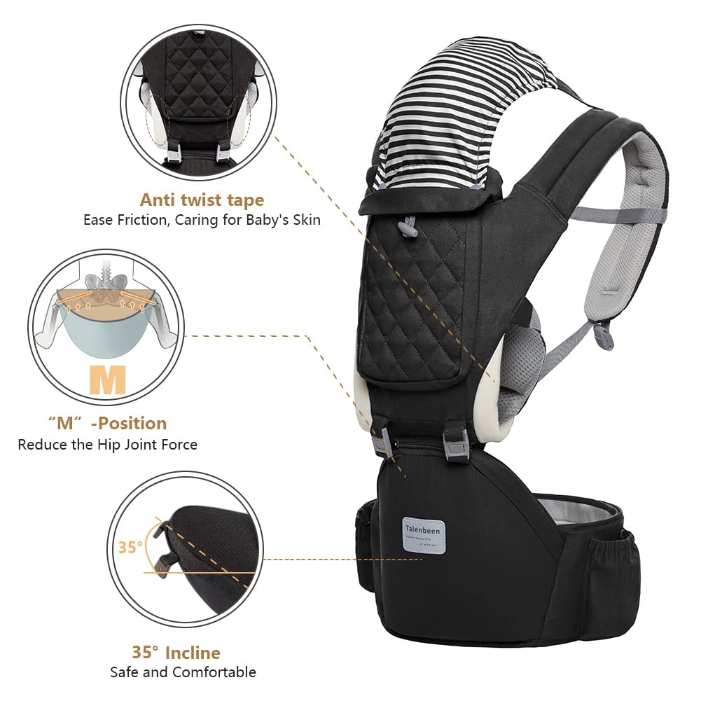 Baby Carrier 6-in-1 Newborn to Toddler, Baby Carrier with Hip Seat Lumbar Support 7-41 lbs, Baby Soft Carrier for All Seasons & Positions, Adjustable Size for Shopping Hiking Travelling