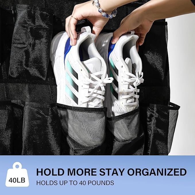 Over the Door Shoe Organizer, 24 Large Breathable Mesh Pockets, Hanging Storage Holder, Hanging Shoe Organizer(White)