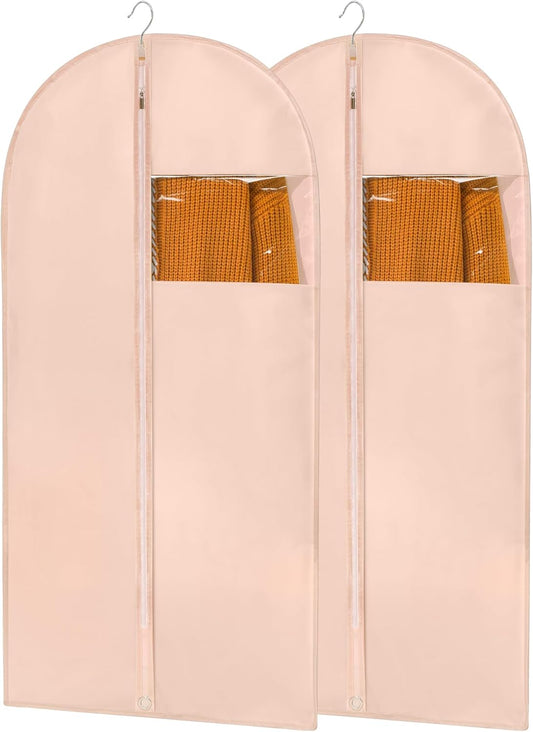 43" Suit Bags for Closet Storage and Travel, Pink Garment Bags for Hanging Clothes, Women’s Suit Cover Bags with Clear Window for Coats, Jackets, Shirts(2 Pack)