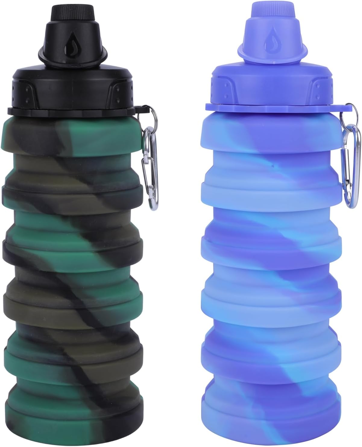 Collapsible Water Bottle for Adults, Boys, Students, Kids, Reusable Silicone Foldable Water Bottles for Travel Camping Hiking Sports,Leak-Proof Portable Sports Water Bottle (Camouflage & Purple)