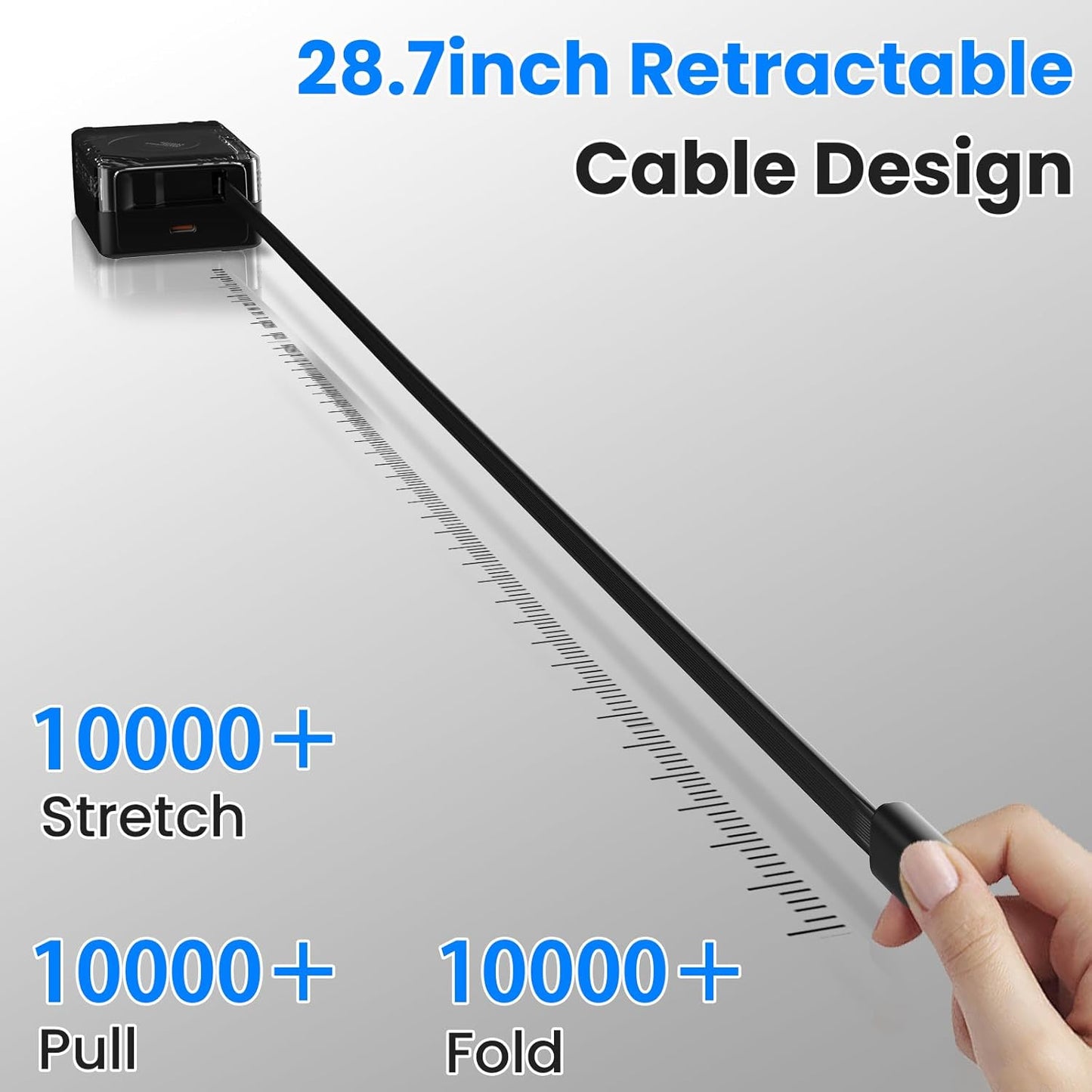 Nillkin FlexLine 65W for Retractable Wall Charger(GaN6), Dual-Port with 28.7in Retractable USB C Cable + 39.3in USB C Cable(Extra), iPhone Charger, MacBook, iPad, Samsung, Fast Charger - Black