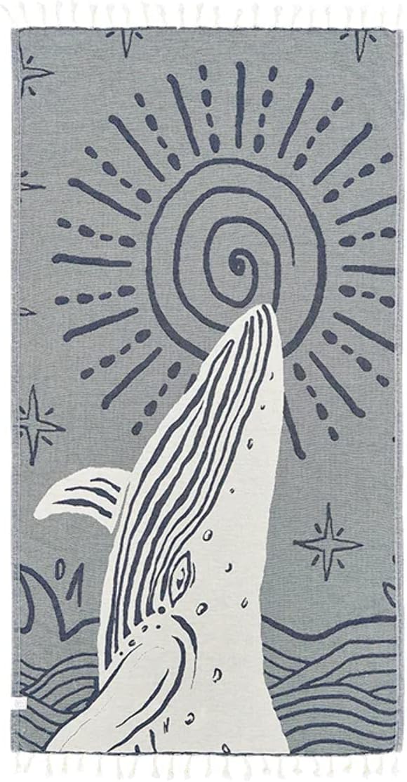 Sand Cloud Turkish Beach Towel - Sand Free - 100% Organic Turkish Cotton Yarn - Quick Dry Towel for Beach, Picnic, Blanket or Bath Towel - As Seen on Shark Tank - Marine Life (Mystical Whale)