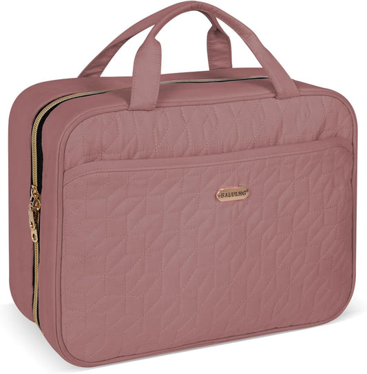 BALHLHG Toiletry Bag for Women With Hanging Hook, Medium Travel Makeup Organizer, Water-resistant Cosmetic Toiletries Bag for Bathroom, Trip, Business, Rosewood-Pink