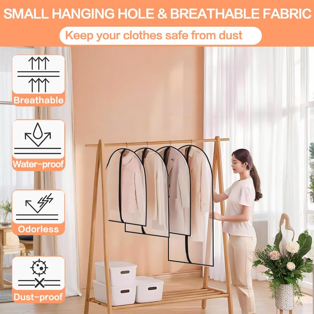 Clear Garment Bags Clothes Covers (set of 12) Clothes Storage Bag Clothes Storage Bag Hanging Travel Garment Bags with Zipper Gown Wedding Dress Garment Bag for Long Dresses