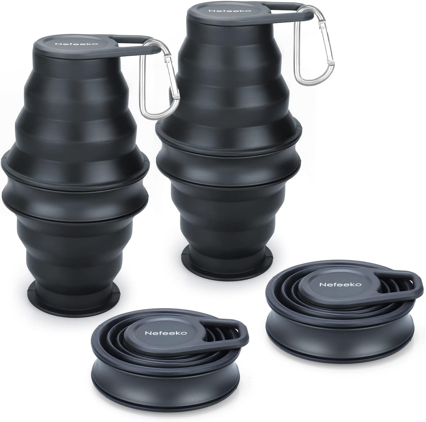 Nefeeko Collapsible Water Bottle,17oz(500ml) Reuseable BPA Free Silicone Foldable Water Bottles for Travel Gym Camping Hiking, Portable Leak Proof Sports Water Bottle with Carabiner