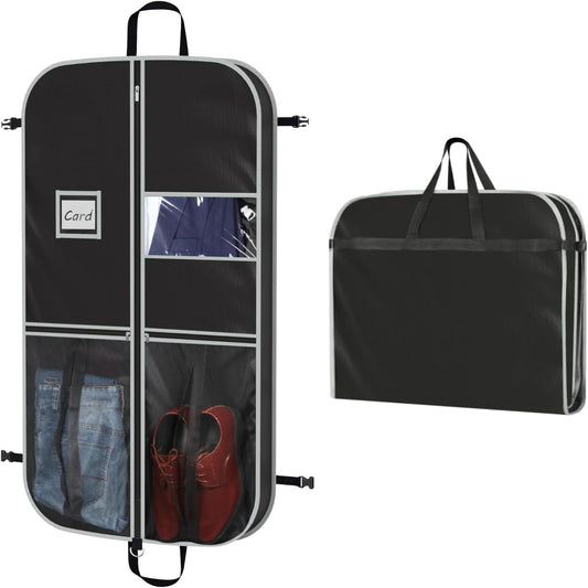 Zilink Upgrade 43" Garment Bag for Suit, Leather,Fur, Mink Coat and Sweater with 3.9" Gusset and Stable Buckles Heavy Duty, Hanging, Breathable, Foldable Travel and Wardrobe Clothes Protector