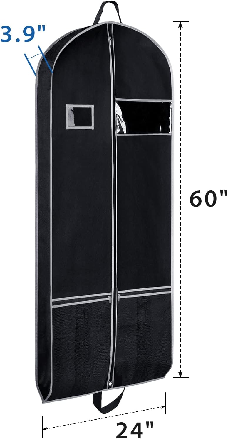 Zilink Long Garment Bags for Dresses Coat Bags for Travel and Storage 60 inches Gusseted Suit Cover Protector for with 2 Large Mesh Pockets and 2 Carry Handles for Suit Coat, Dress, Tuxedos Set of 2