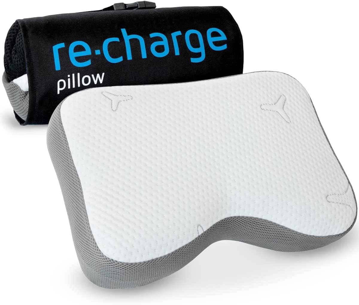Travel pillow Re-Charge Intense with Activated Charcoal | Orthopedic cervical side sleeper pillow | Ergonomic memory foam against neck pain | Innovative Intense technology for deeper sleep