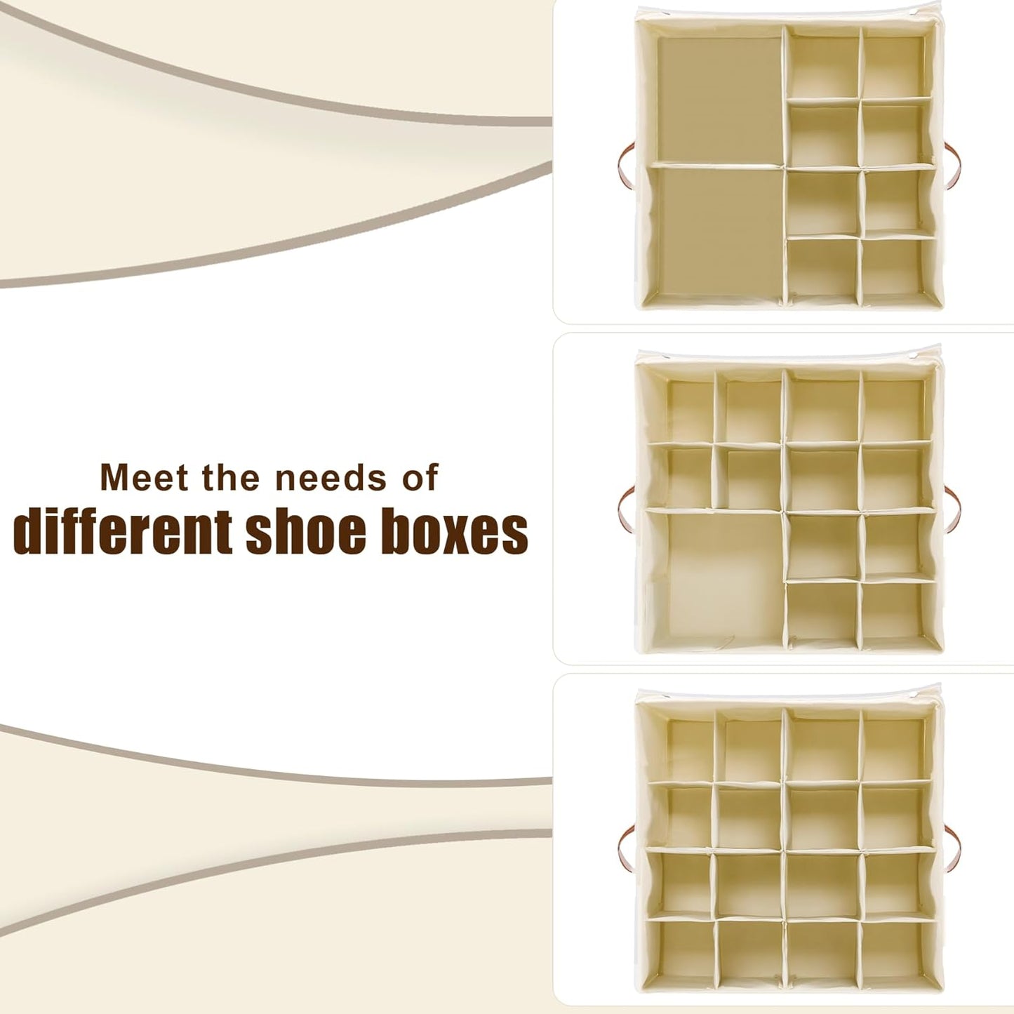 Shoe Organizer for Closet, Fits up to 16 Pairs Shoe Storage, Clear Foldable Shoe Containers Boxes Bins Baskets with Adjustable Dividers and Clear Cover White