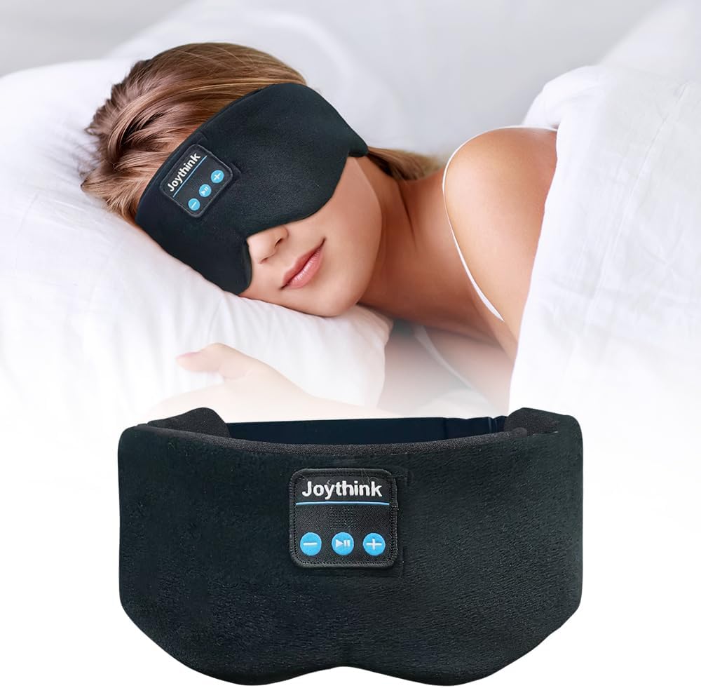 Joythink Sleep Mask Headphones Silk Wireless Bluetooth Headband Eye Mask for Side Sleepers Blackout for Airplane Travel Men Women Black