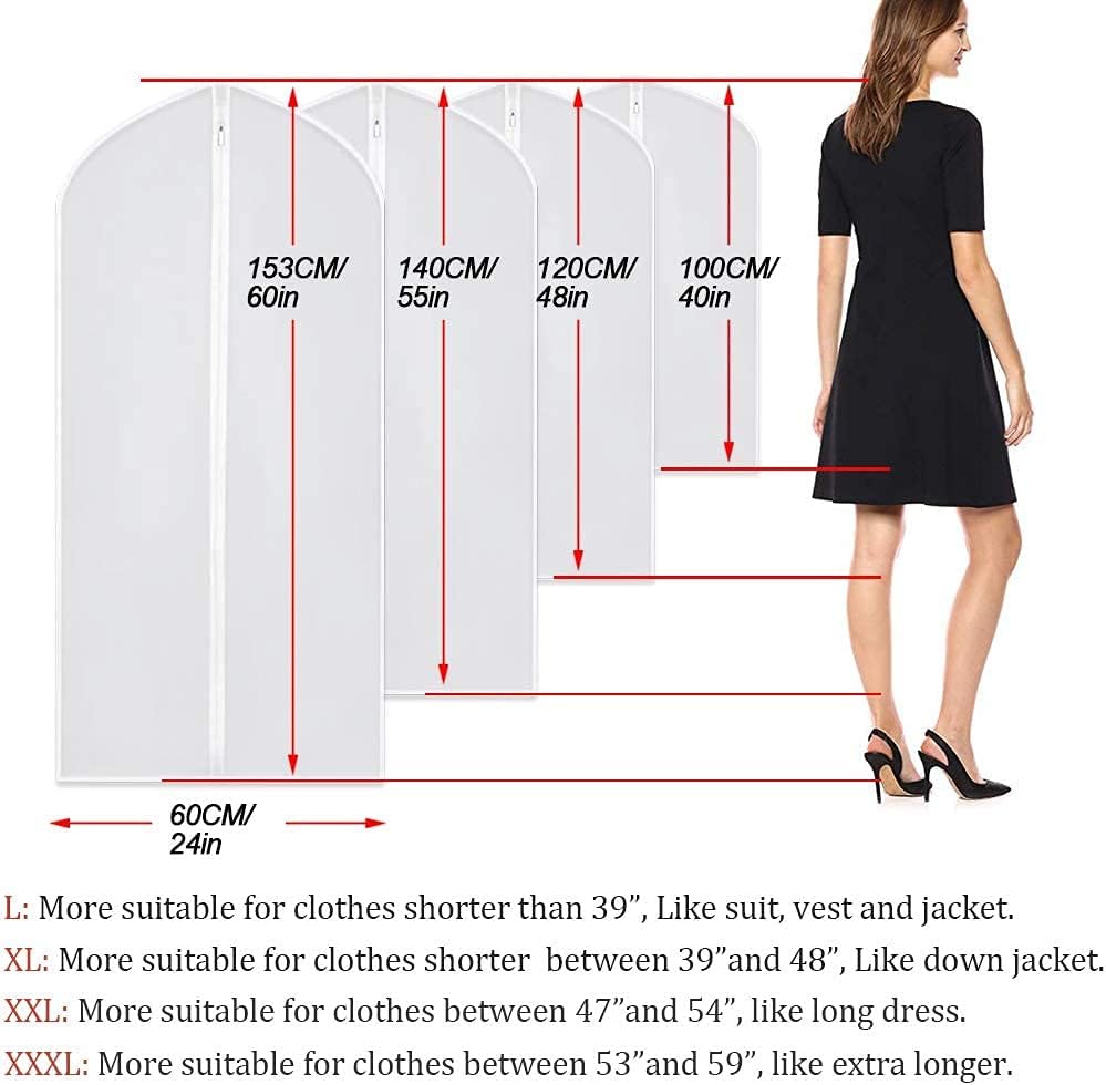 Garment Bags Covers 24''X60'' Dress Bags for Hanging Clothes (Pack of 6) with Study Full Zipper Coat Covers for Closet Clothes Storage Travel