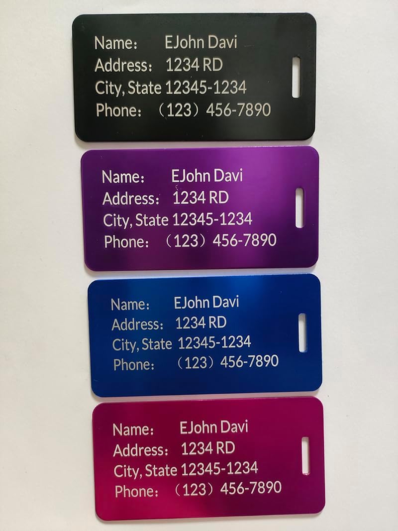 (5Pack Made in USA) Custom Personalized Luggage Tags-Customized Unique tag for Suitcase Backpack Travel,Bags (Black (3.8×2))