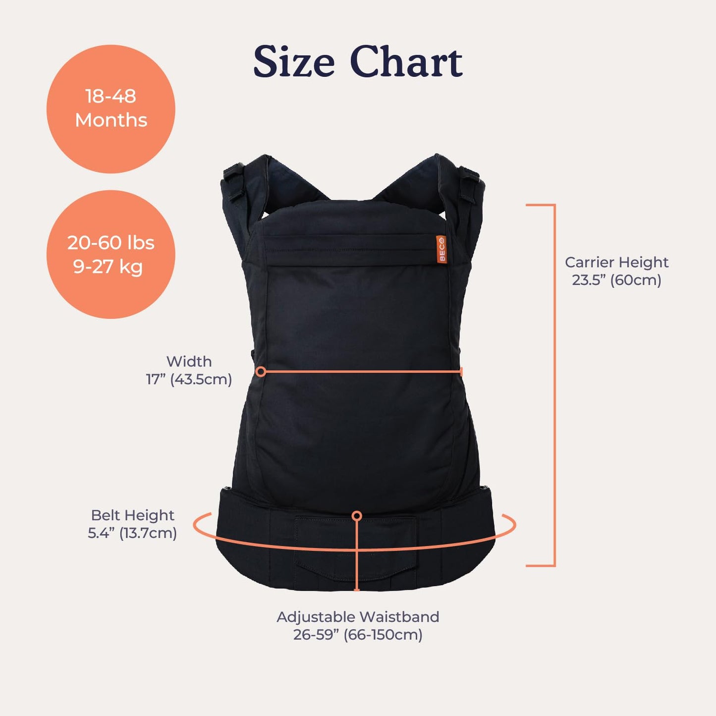 Beco Toddler Carrier with Extra Wide Seat, 100% Cotton - Backpack Style and Front-Carry, Lightweight & Breathable, Toddler Sling Carrier 20-60 lbs (Ecru)