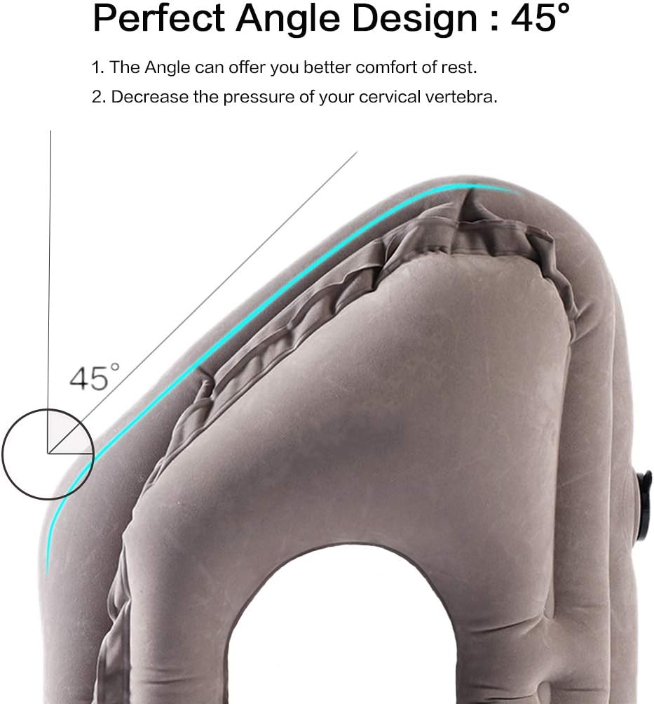 Inflatable Travel Air Pillow for Sleeping to Avoid Neck and Shoulder Pain, Comfortably Support Head and Lumbar, Used for Airplane, Car, Bus and Office (Grey)