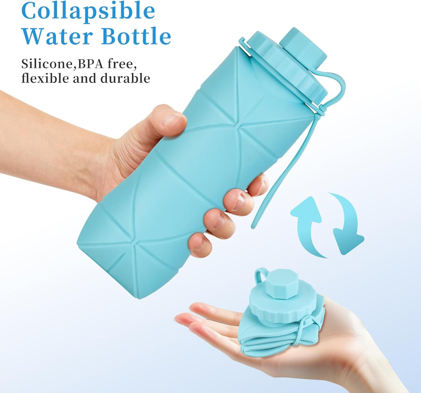 YCT Collapsible Silicone Travel Water Bottle 20oz (600ml), Reuseable Leakproof BPA Free Foldable Sports Bottle, with Carrying Strap, Green