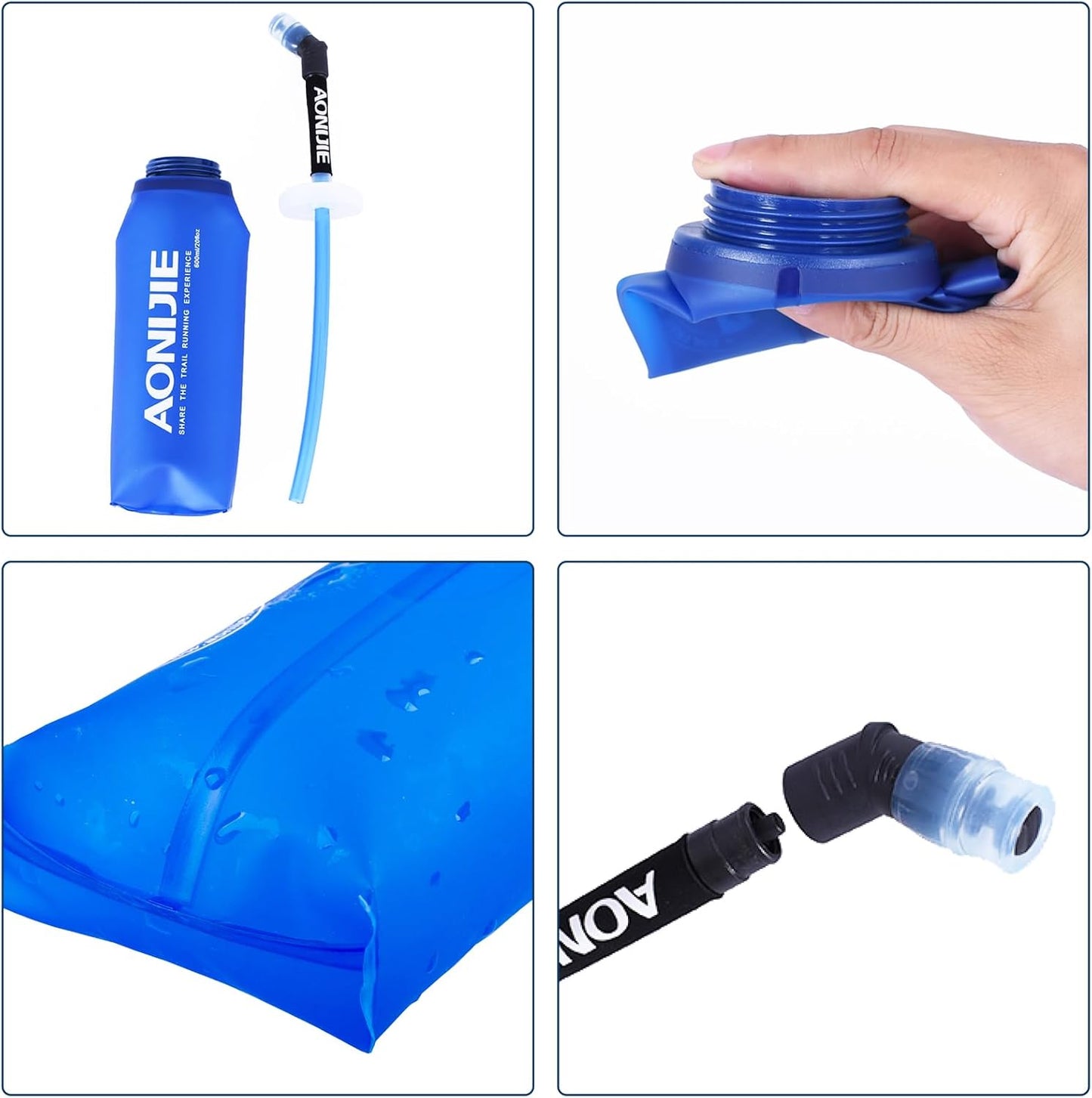 TRIWONDER TPU Soft Folding Water Bottles BPA-Free Collapsible Flask for Hydration Pack - Ideal for Running Hiking Cycling Climbing (350ml/11.83oz - Pack of 2)