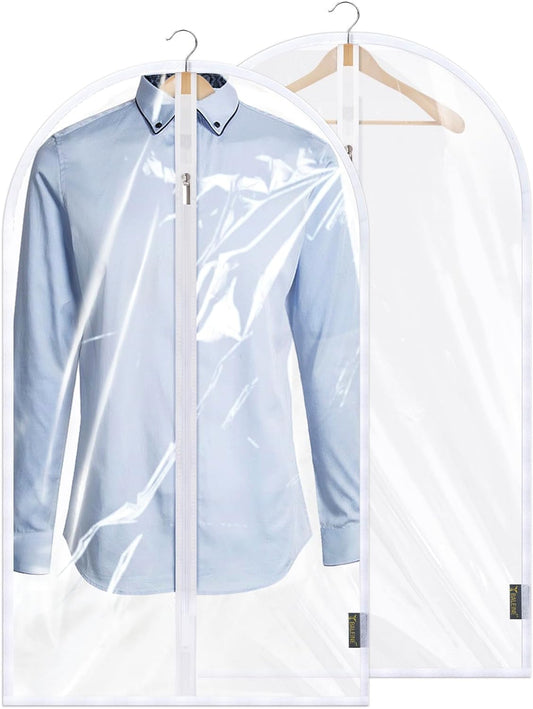BALEINE 40'' Clear Garment Bags, 2 Packs PEVA Dress Bag for Closet Clothes Dresses Suit Coats Storage (Clear, 2PK)