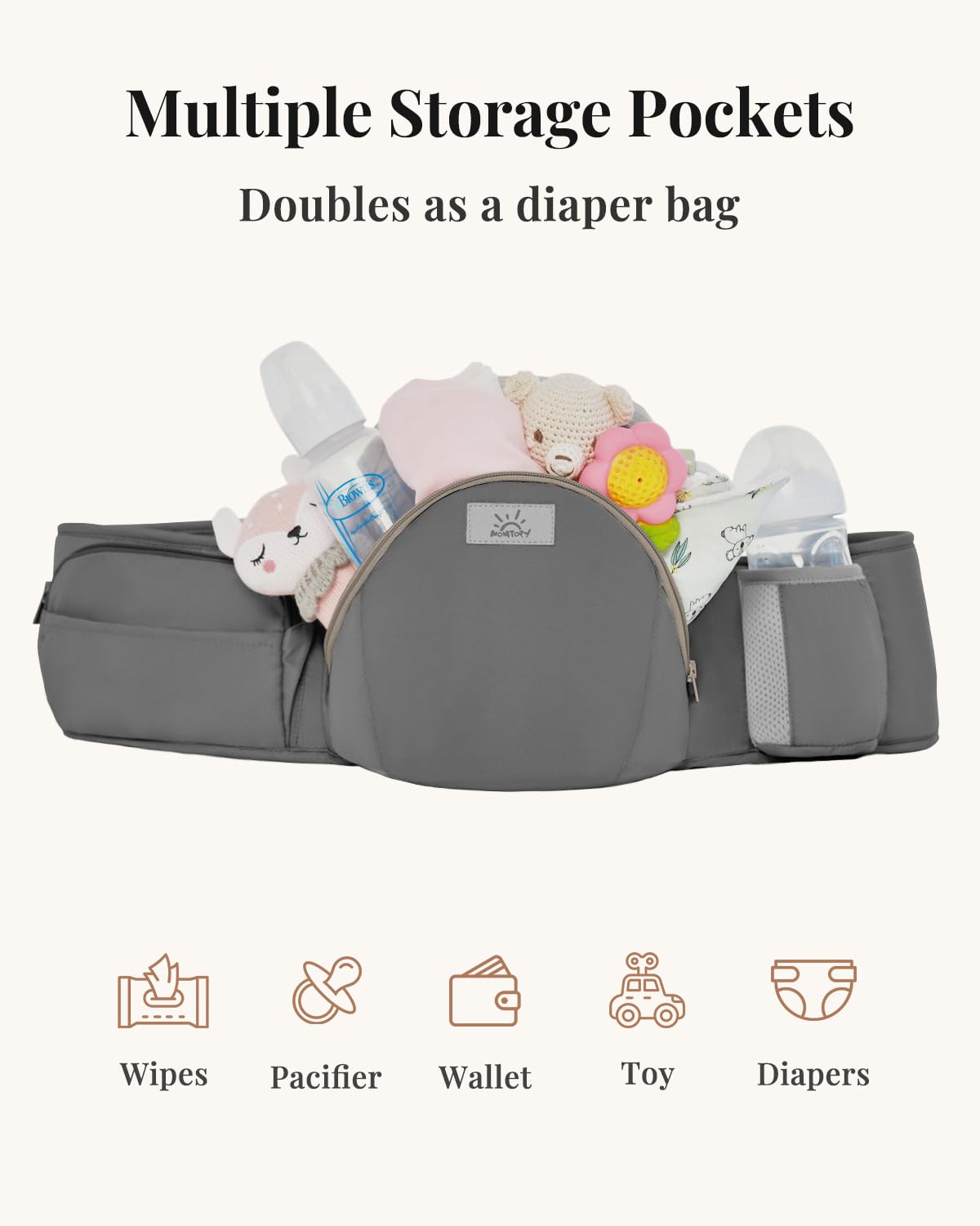 MOMTORY Carryall™ Pro Baby Carrier, Safety-Certified 6-in-1 Baby Carrier Newborn to Toddler, Detachable Baby Holder Carrier with Hip Seat, Ergonomic Cozy Baby Front and Back Carrier for 7-50lbs