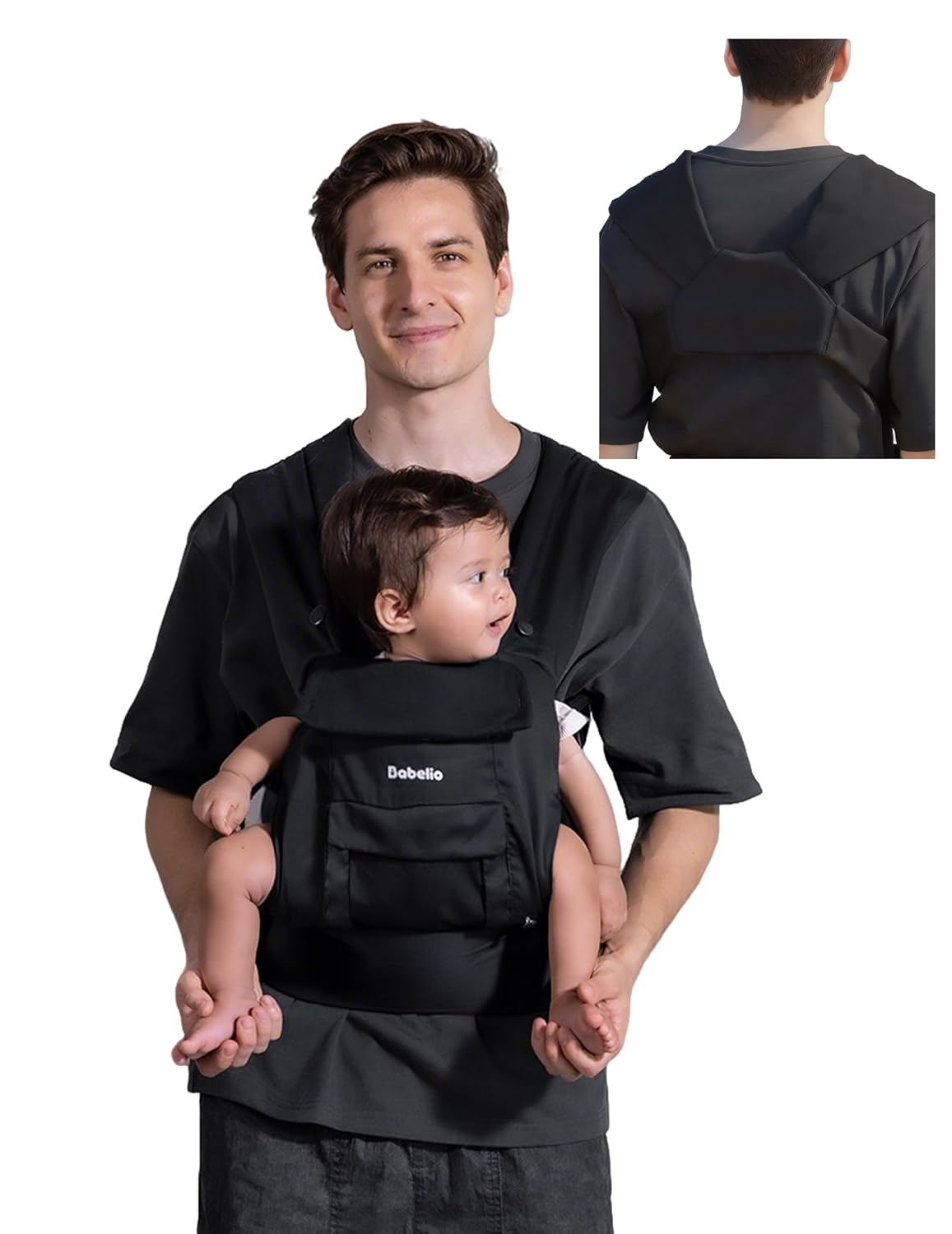 BABELIO Baby Carrier Newborn to Toddler, Wide Shoulder Straps Ergonomic Lightweight Infant Carrier for 7-45lbs, with Head Support, Hands-Free, Black