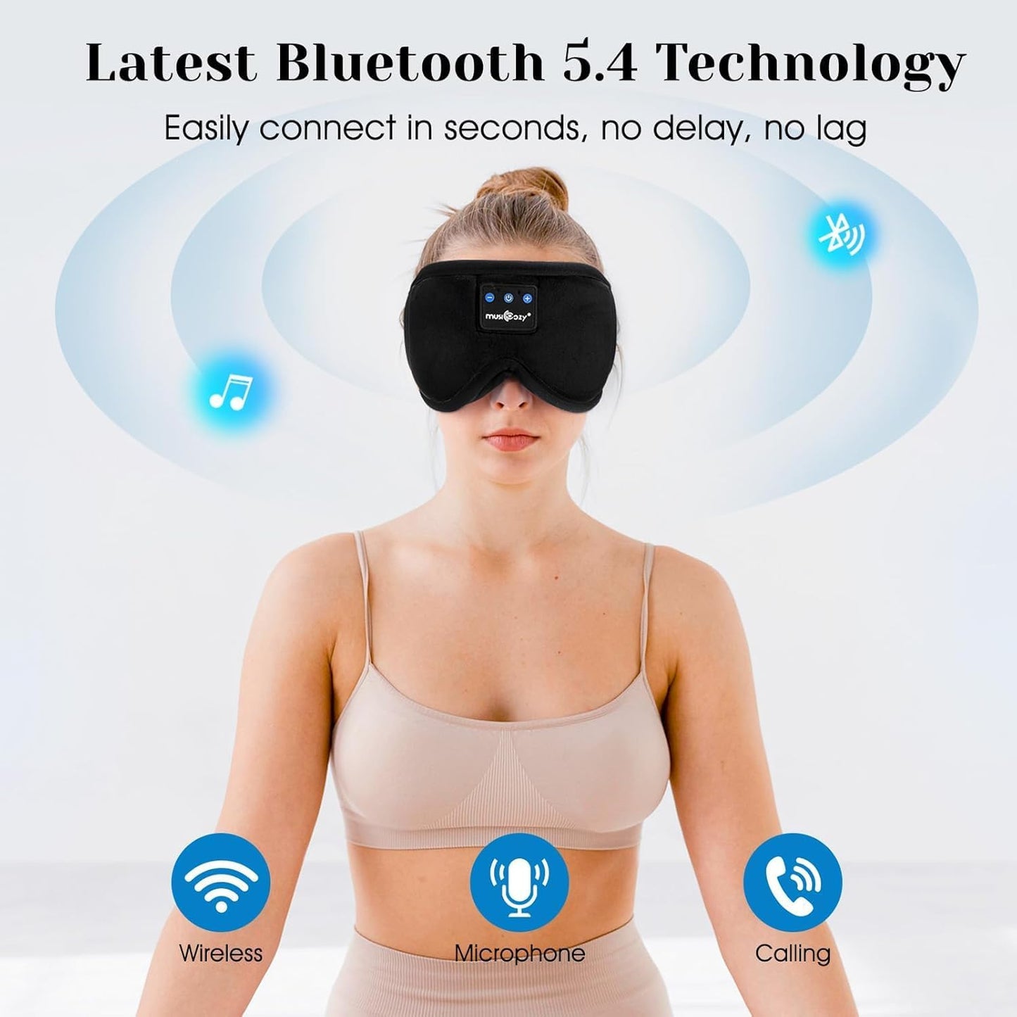 MUSICOZY Sleep Headphones, Bluetooth 5.4 Sleep Mask Headband Headphones Sleeping Eye Mask, Wireless Music Earbuds Earphones with HD Stereo Speakers for Side Sleepers, Cool Gadgets Unique Gift