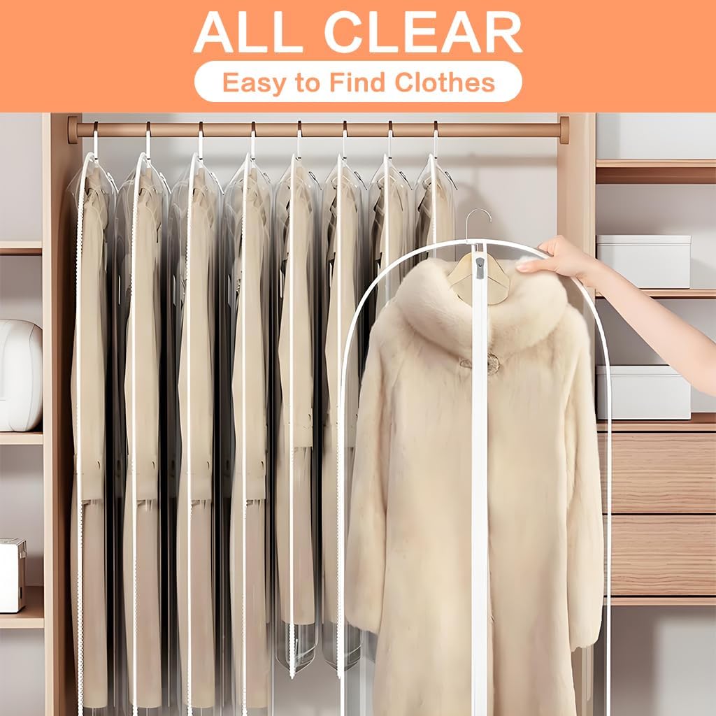 Garment Bags for Hanging Clothes (Set of 12) Suit Bags for Closet Storage Clothes Storage Bag Plastic Bag with Zipper for Suit, Sweaters Travel Laundry Wardrobe Closet Garment Dust Cover Bags