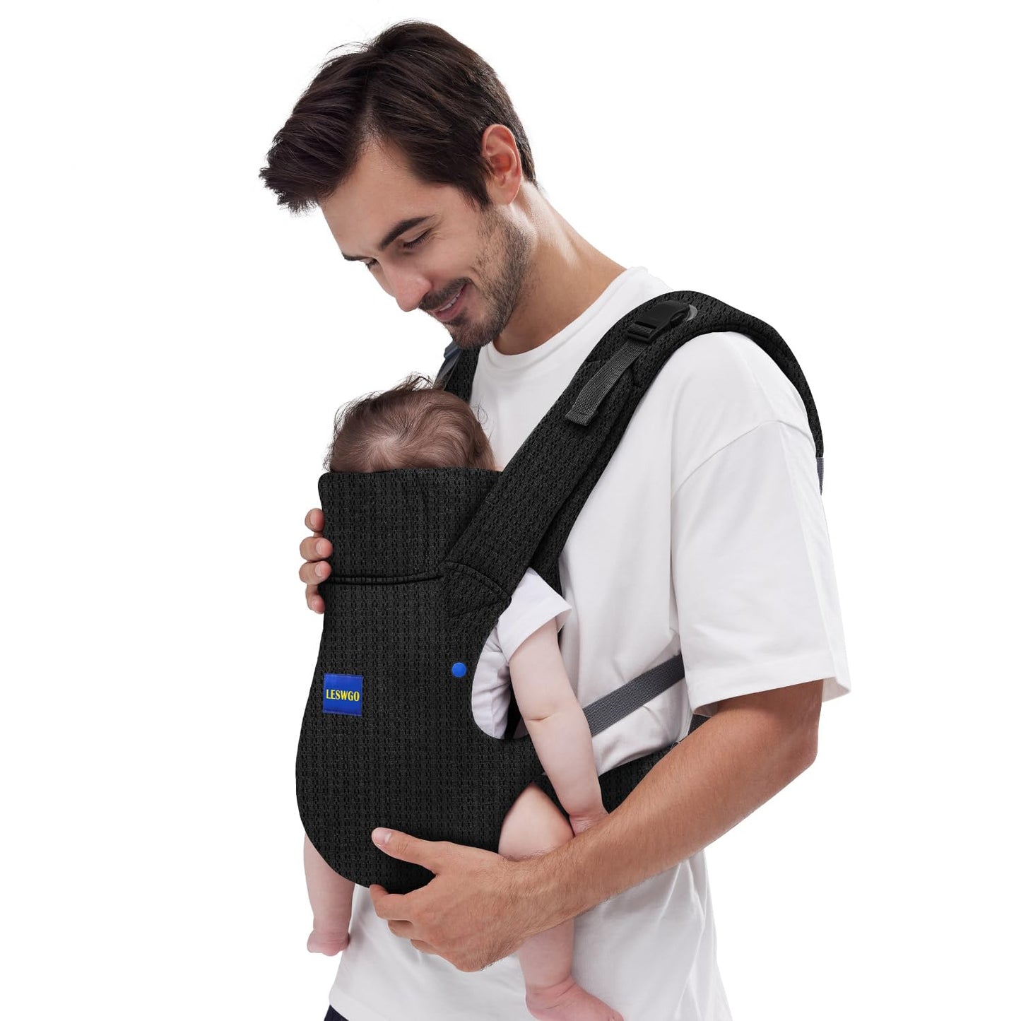 Baby Carrier Newborn to Toddler,Newborn Carrier(7-25lbs) with Head Support, Cozy Baby Wrap Carrier, with Hook&Loop for Easily Adjustable, Soft Fabric (Breathable Black) (Summer-Black)