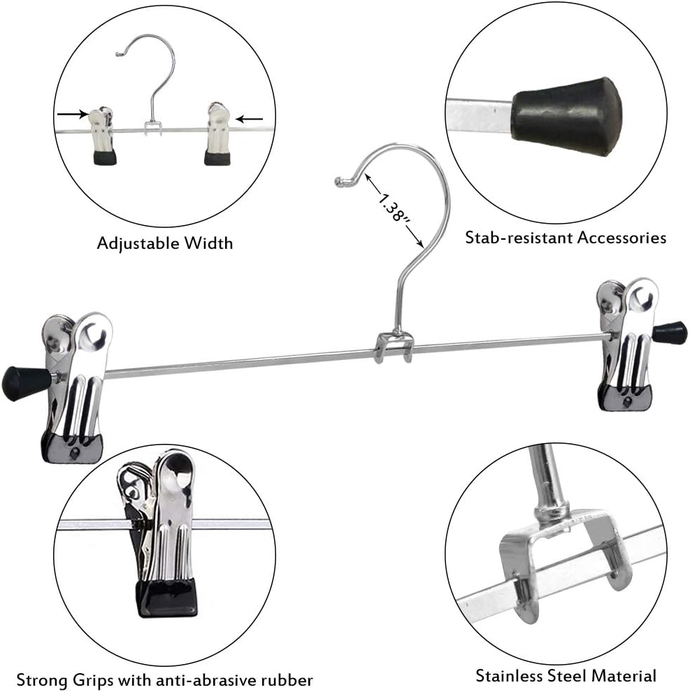 NORTHERN BROTHERS Pants Hangers with Clips Heavy Duty 20 Pack, Adjustable Metal Pants Hanger, Skirt Hangers with Clips Space Saving Hangers for Jeans