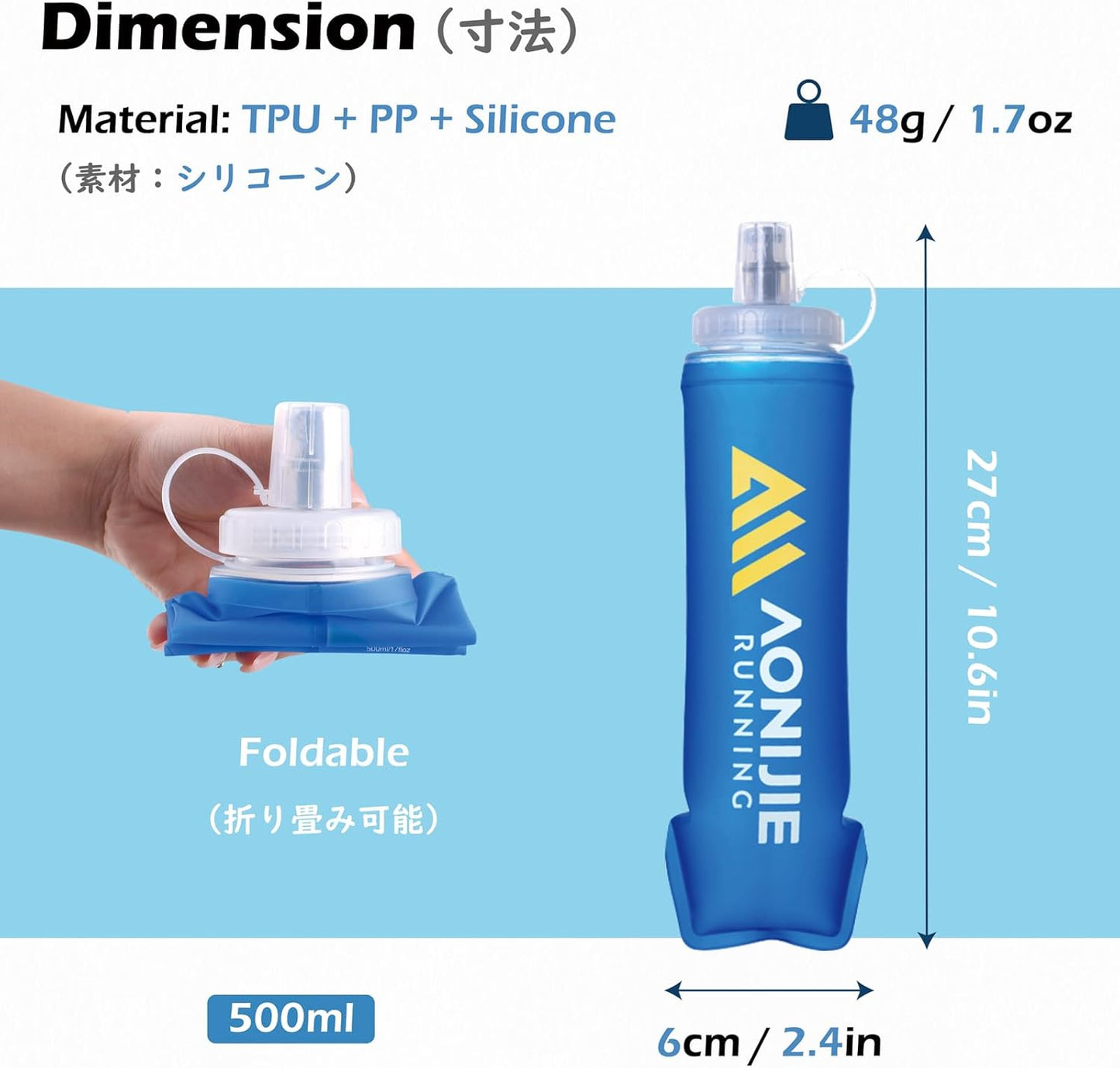 TRIWONDER Collapsible Flask Soft Folding Water Bottles - Large Mouth for Easy Filling - BPA-Free Hydration Bottle Ideal for Running Hiking Cycling Climbing (02# 500ml)