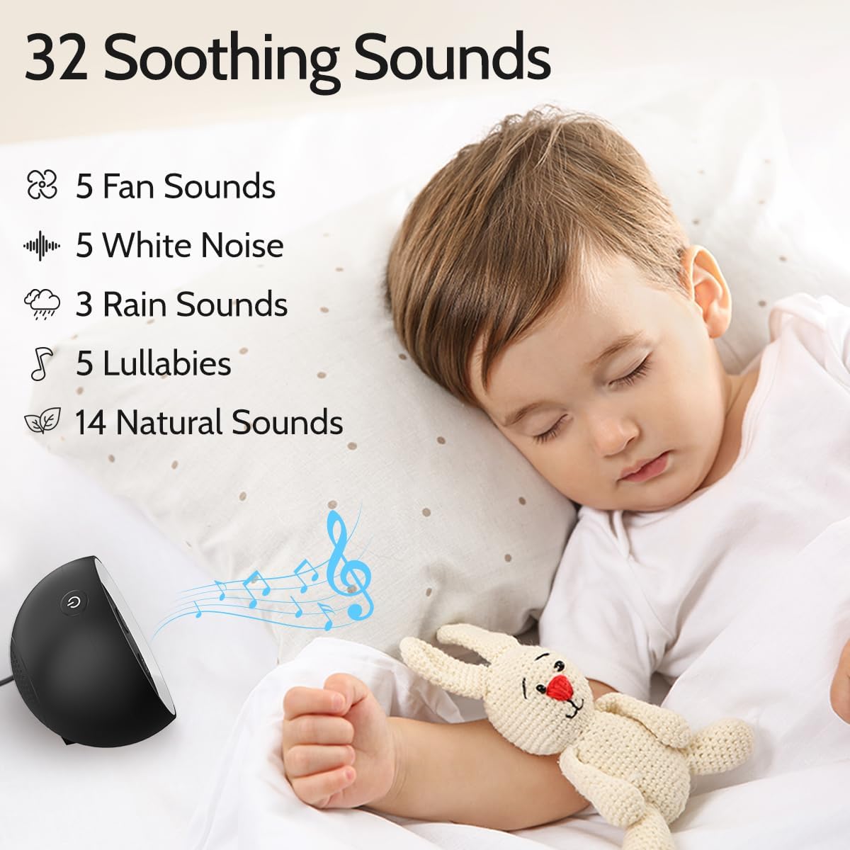 White Noise Machine Calming Sleep Sound Machine with 32 Soothing Sounds Loud Pink Brown Noise Machine for Baby Kid Adults Noise Cancelling Machine with 36 Volume Levels 4 Timer for Office Privacy